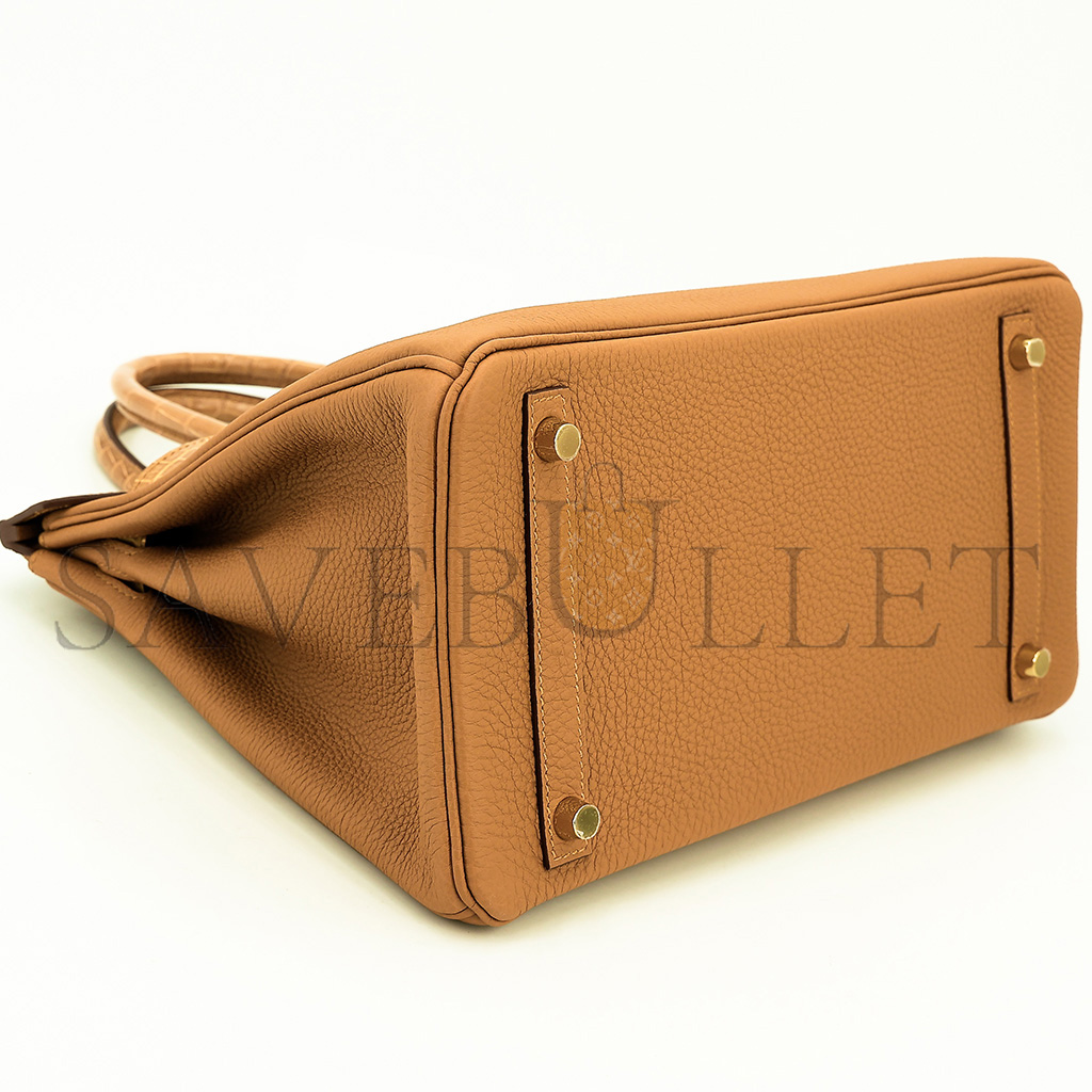 HERMÈS MASTER BIRKIN 25 CROCODILE AND TOGO LEATHER GOLDEN BROWN GOLD BUCKLE H076216CK42 (25*20*13cm)